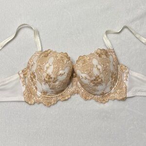 5 bras for $46！US-32C/JP-D70 Japanese Brand Golden Satin Bow Embroidery Bra